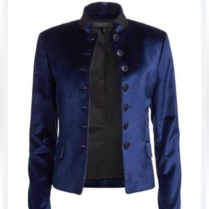 Like new worn once Rag & Bone Velvet Rei Blazer navy Blue Button Front Military